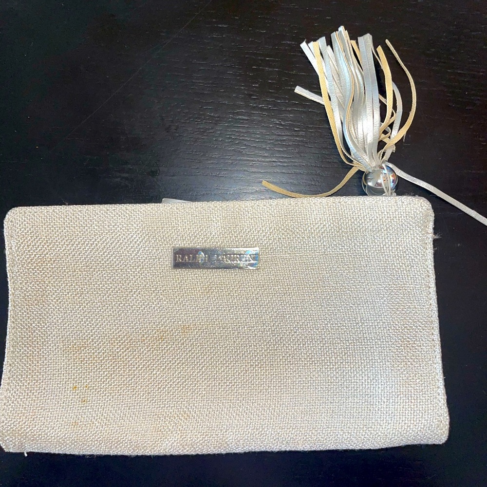 NWT Ralph Lauren Silver Clutch w/Tassel